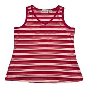 Vintage 90s Basic Editions Striped Pink/Red/White Tank Top Women's Medium